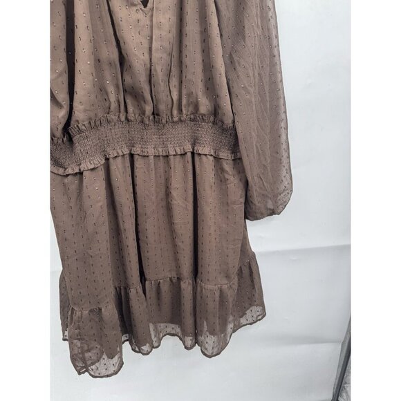 Old Navy Plus Size Dress Women 2X Brown Sheer Smocked Waist Ruffle Peasant - Picture 8 of 10